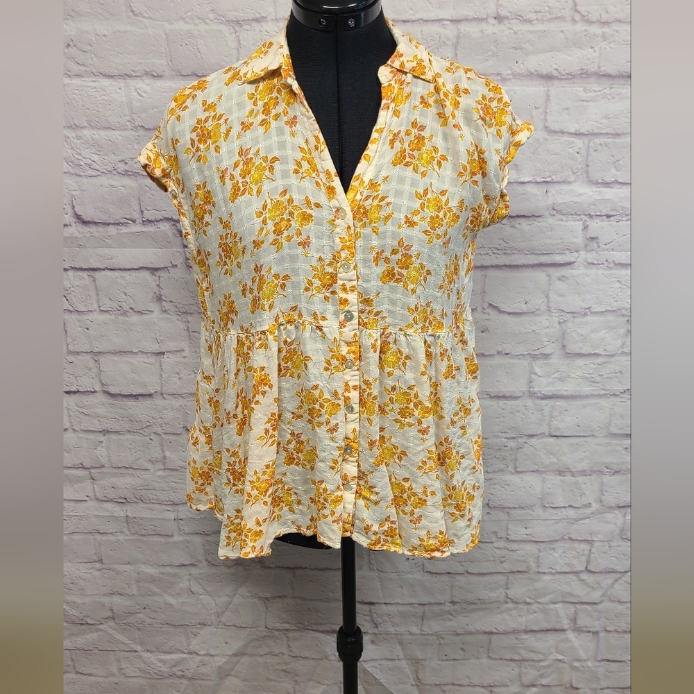 Jane‎ and Delancey Orange and Yellow Flutter Sleeve Blouse